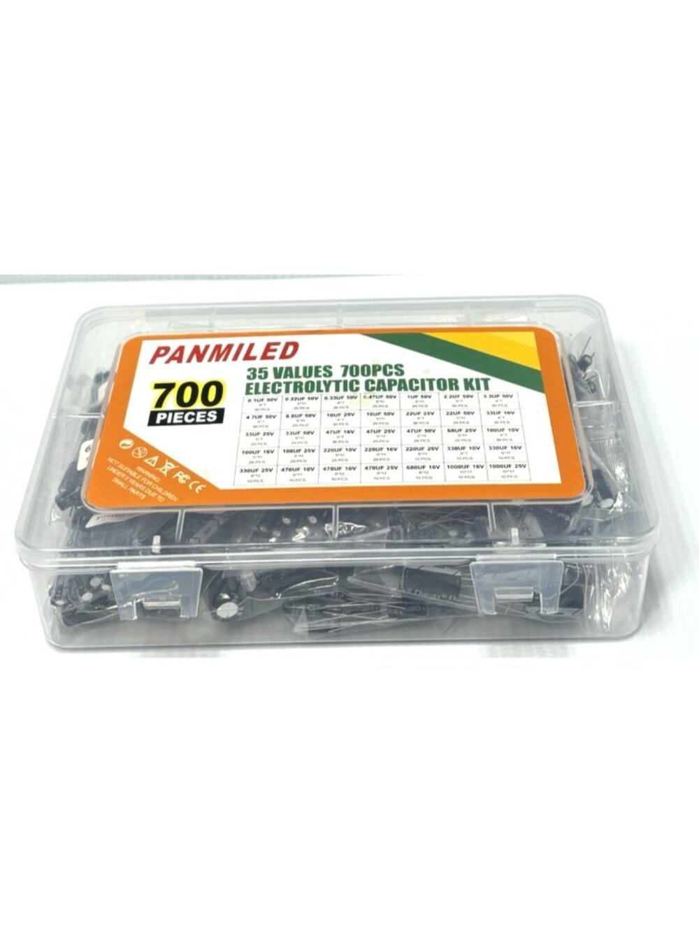 PANMILED 700pcs Electrolytic Capacitor Kit 35 Values Assorted Set - Broken Case